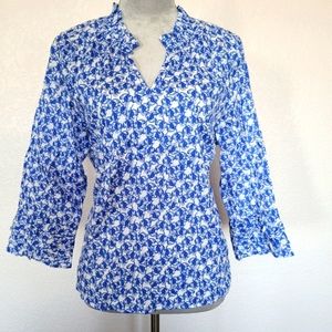 Ruffle V Neck Bell Sleeve Floral Top XLP Charter Club